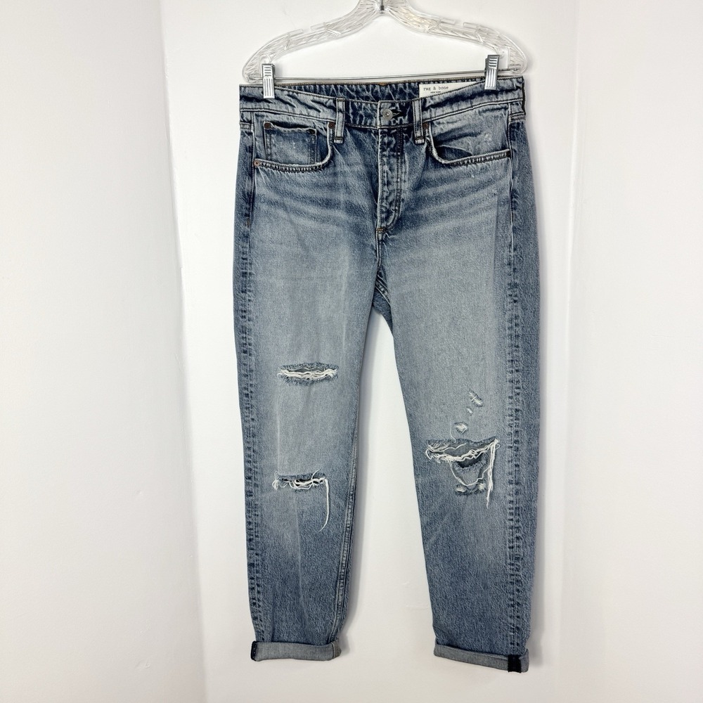 Rag & Bone Alex High-Rise Straight Leg Jeans Womens 28 Distressed Button Fly